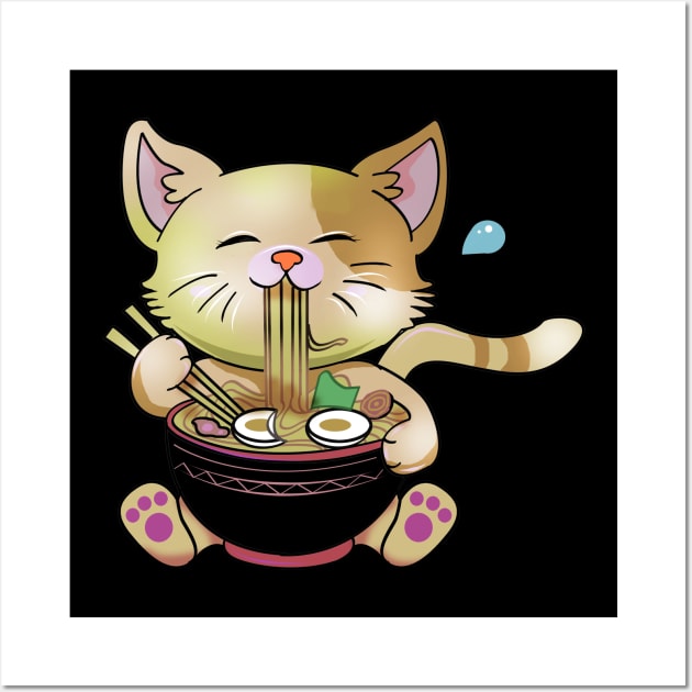 Cute Chibi Anime Manga Cat Ramen Lover Wall Art by TheBeardComic